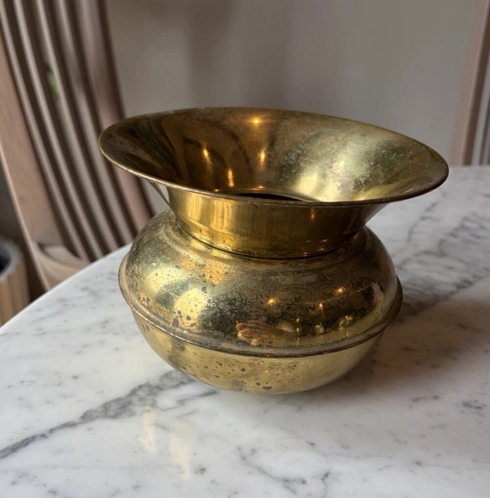Vintage Brass Pot Vase Wide Rim Decorative Collectible Metalware Home Decor